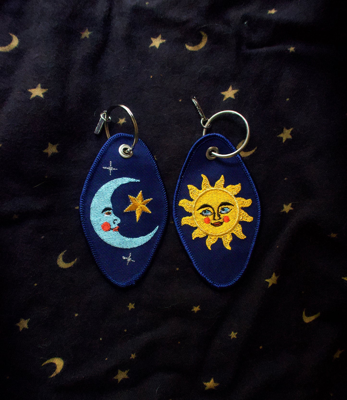 Sun and Moon Embroidered Keychain