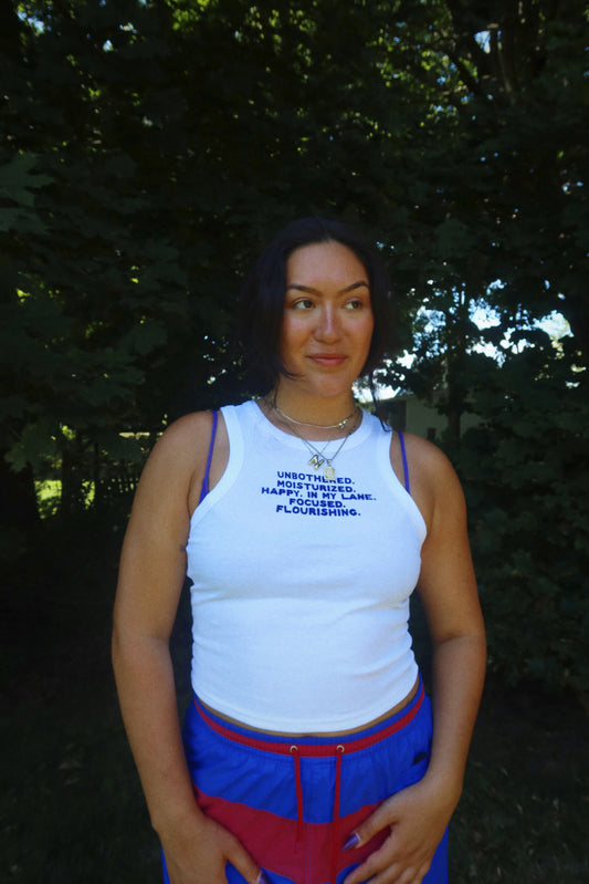 Unbothered Muscle Tank in White (PREORDER)