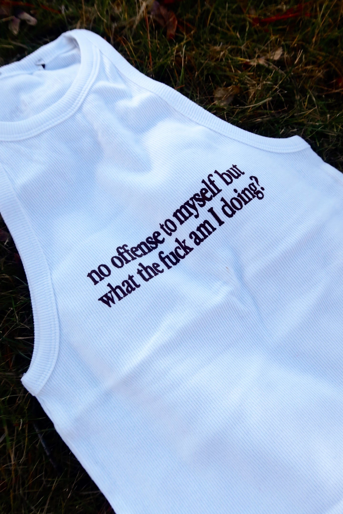 No Offense High Neck Tank in White