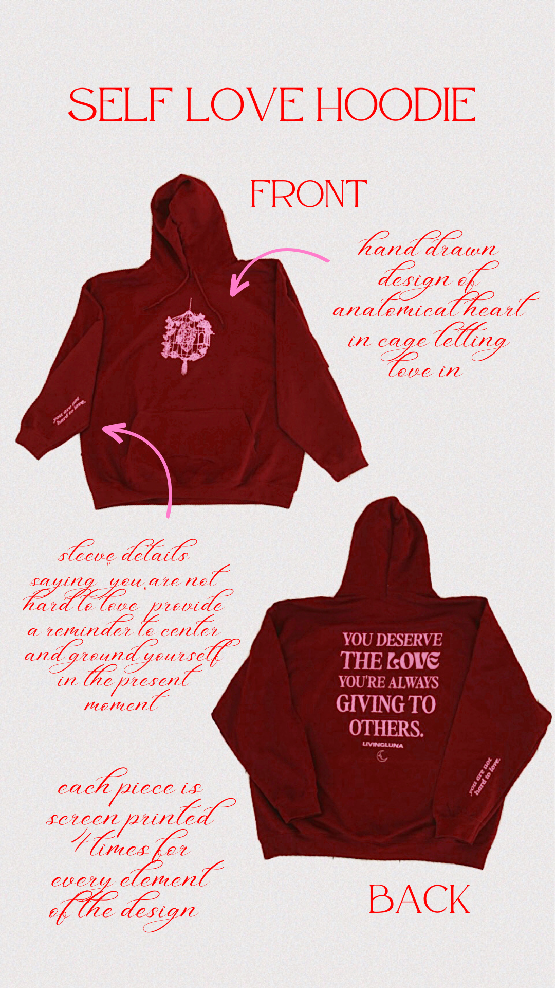 Self Love Hoodie in Maroon