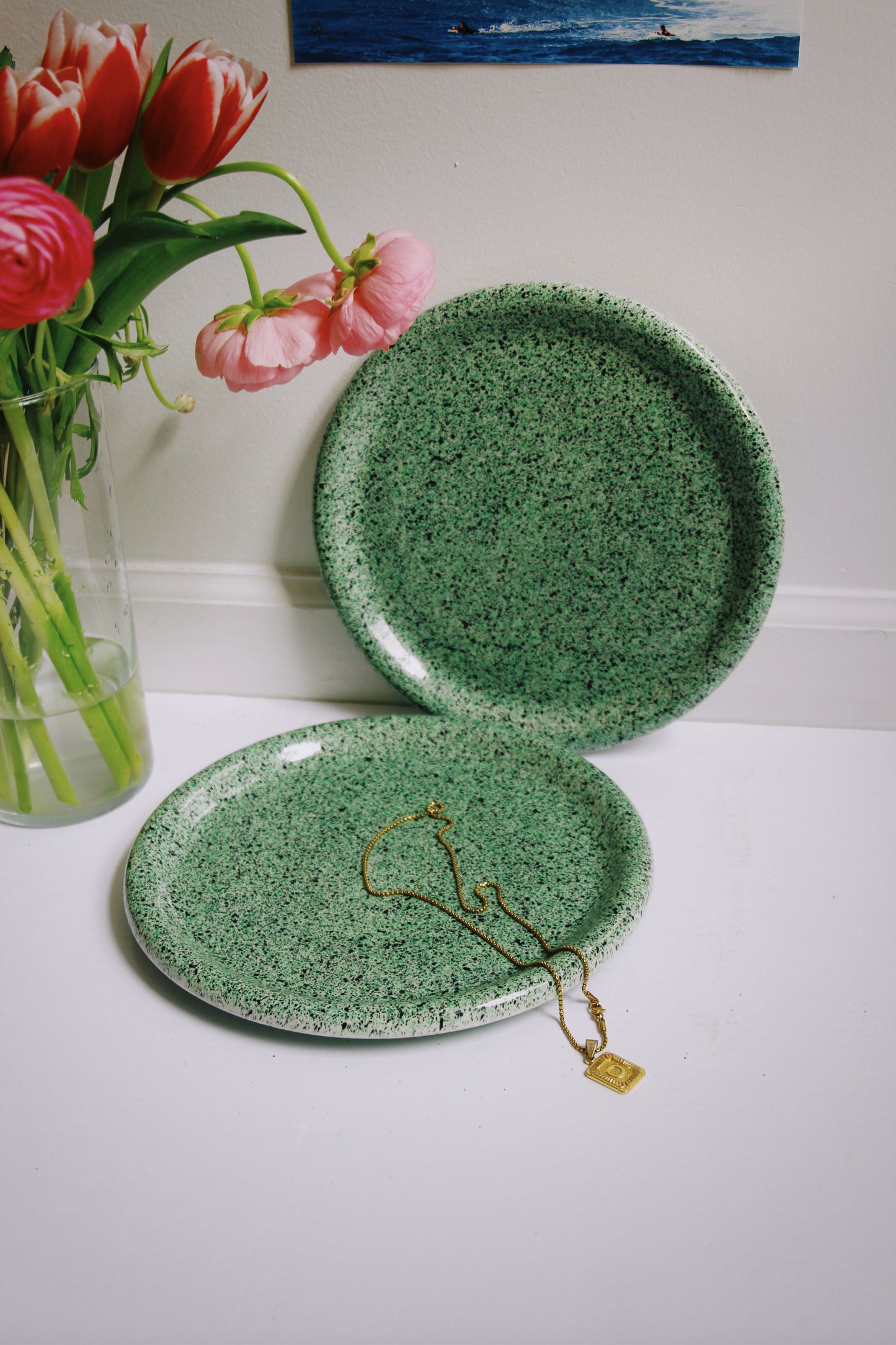 Green Speckled Plates Set of 2