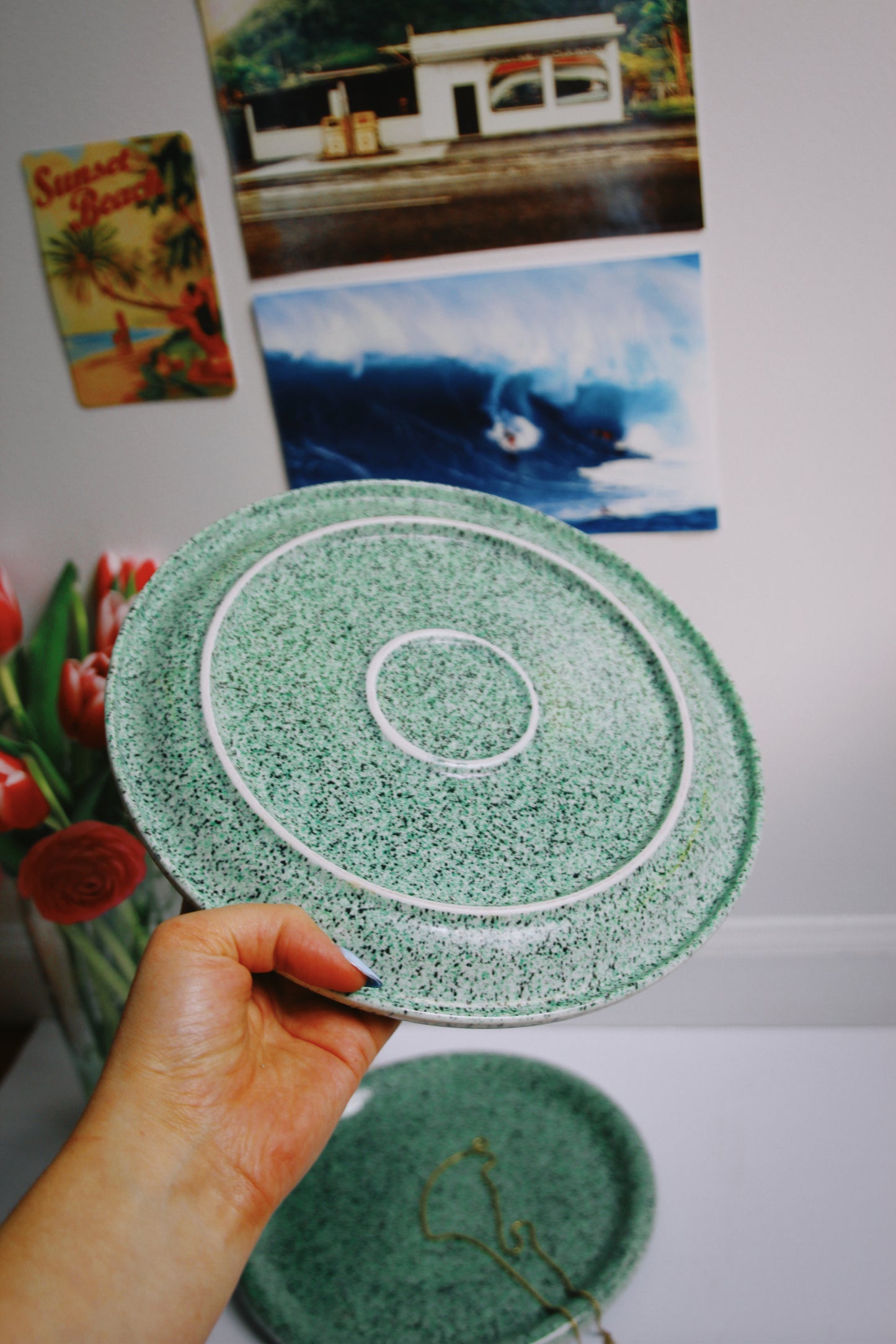 Green Speckled Plates Set of 2