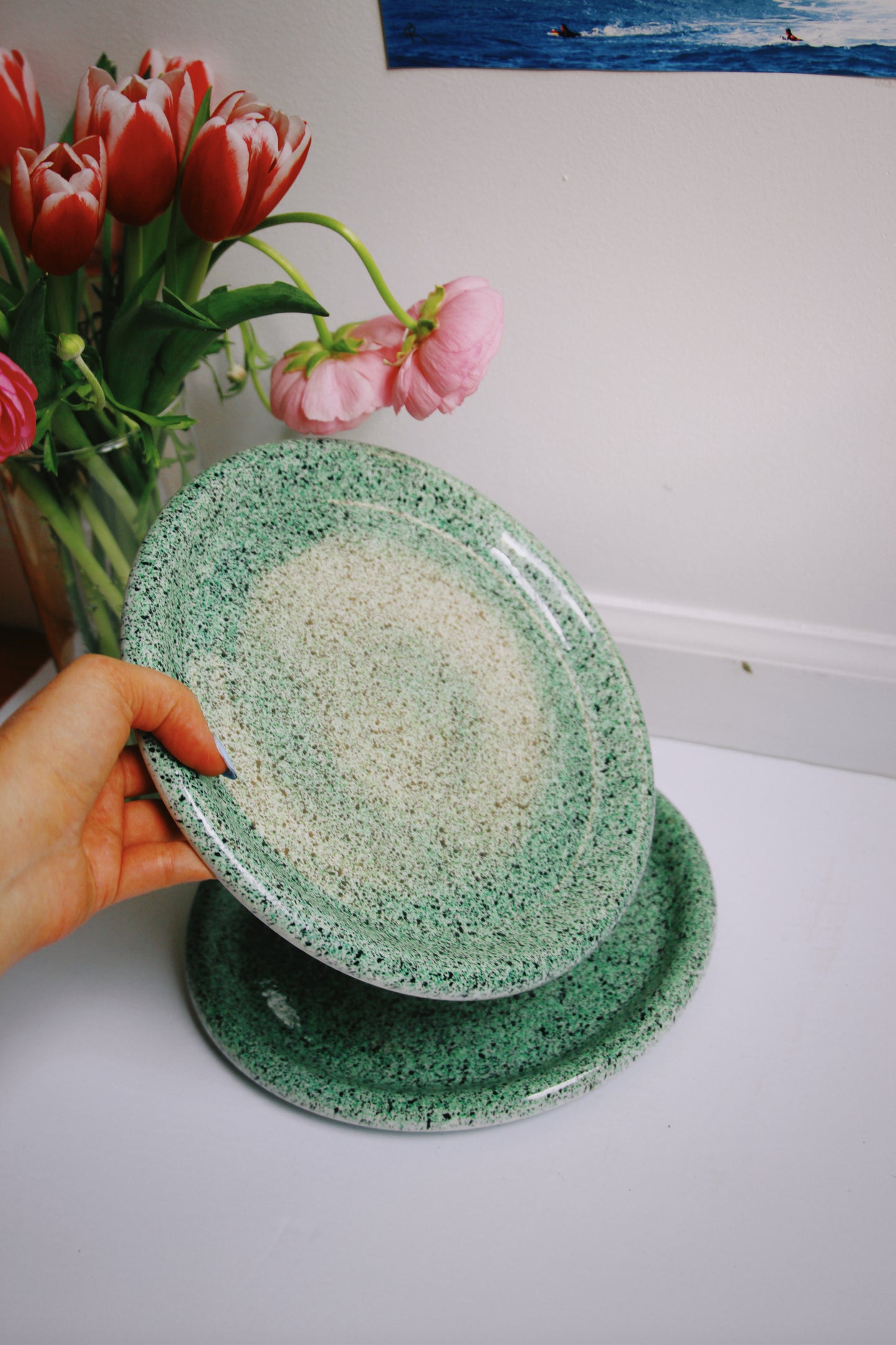 Green Speckled Plates Set of 2