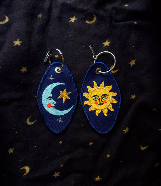 Sun and Moon Embroidered Keychain
