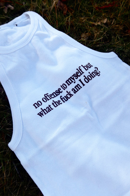 No Offense High Neck Tank in White