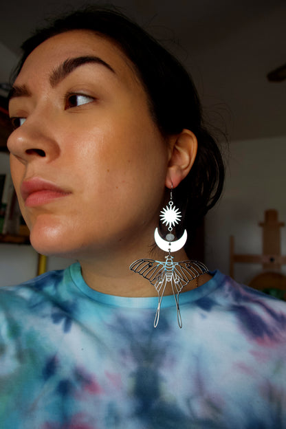 Silver Lunar Moth Earring