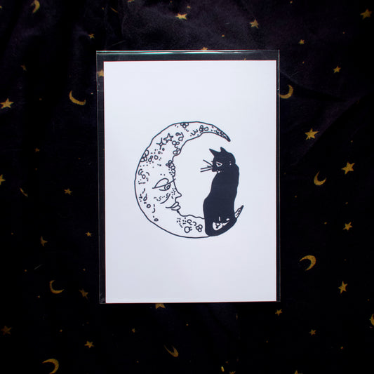 Cat Moon Mini Print