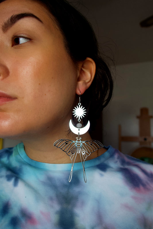 Silver Lunar Moth Earring