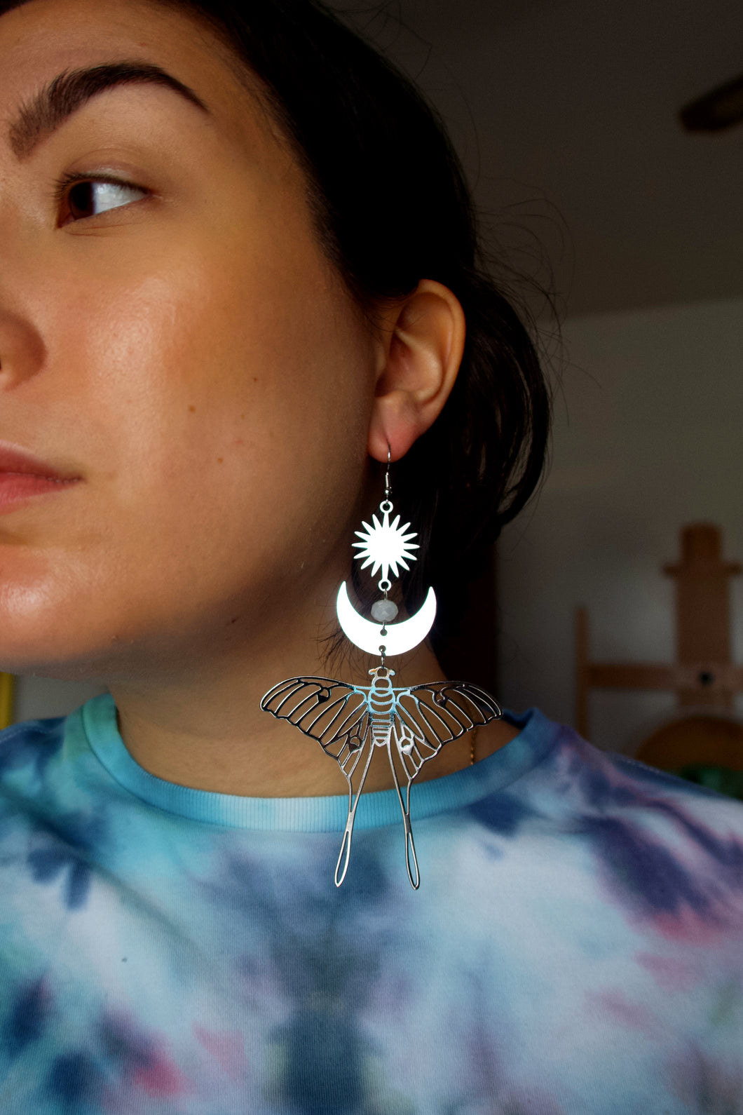 Silver Lunar Moth Earring