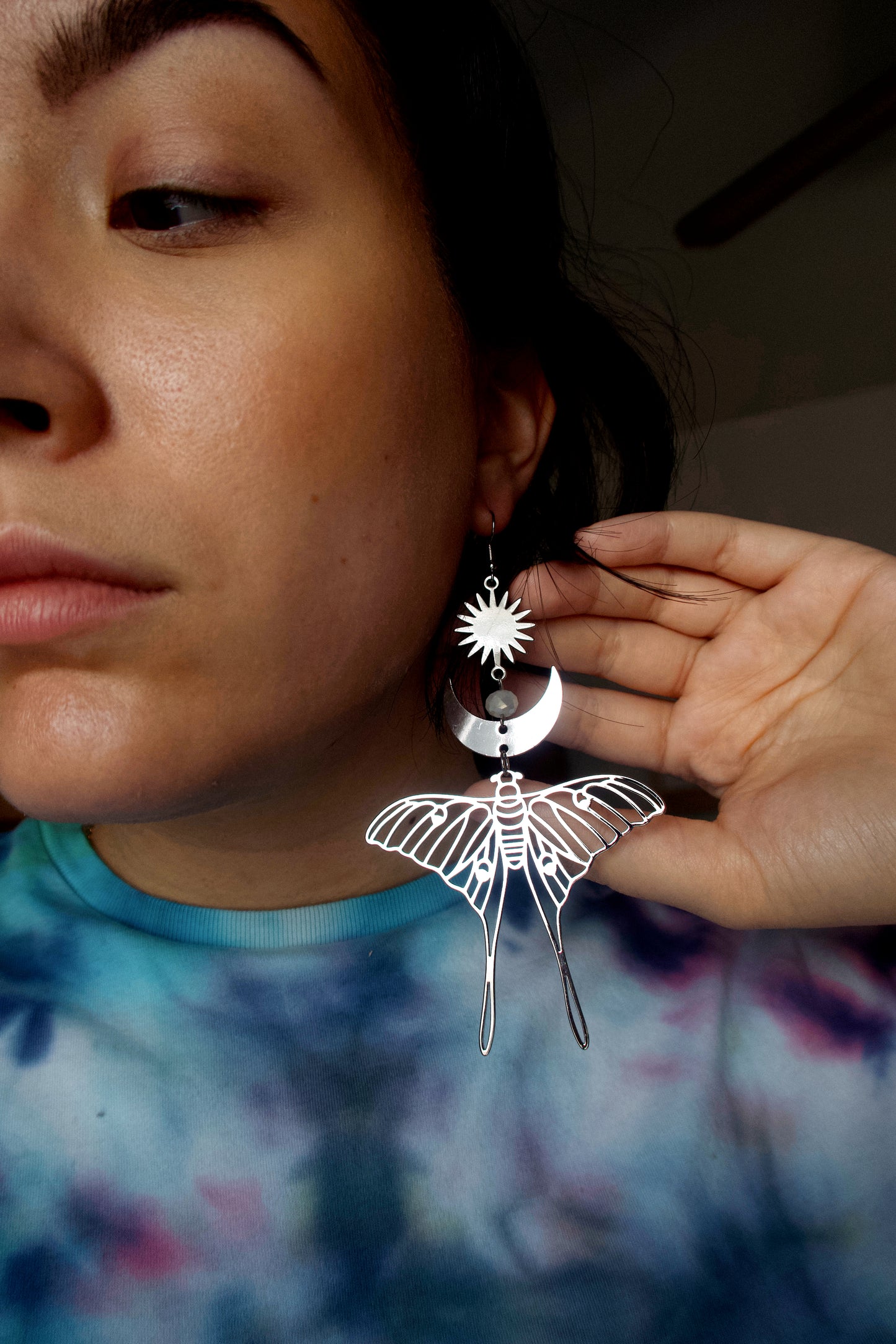 Silver Lunar Moth Earring