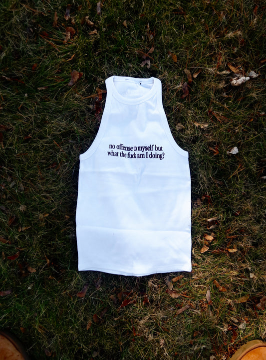 No Offense High Neck Tank in White