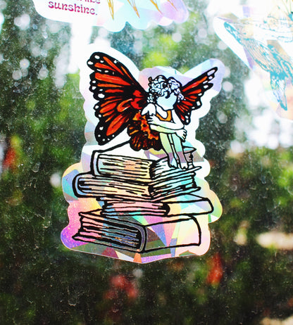 Book Fairy Suncatcher Window Decal / Rainbow Maker