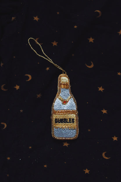 Champagne Bubbles Bottle Cotton Ornament