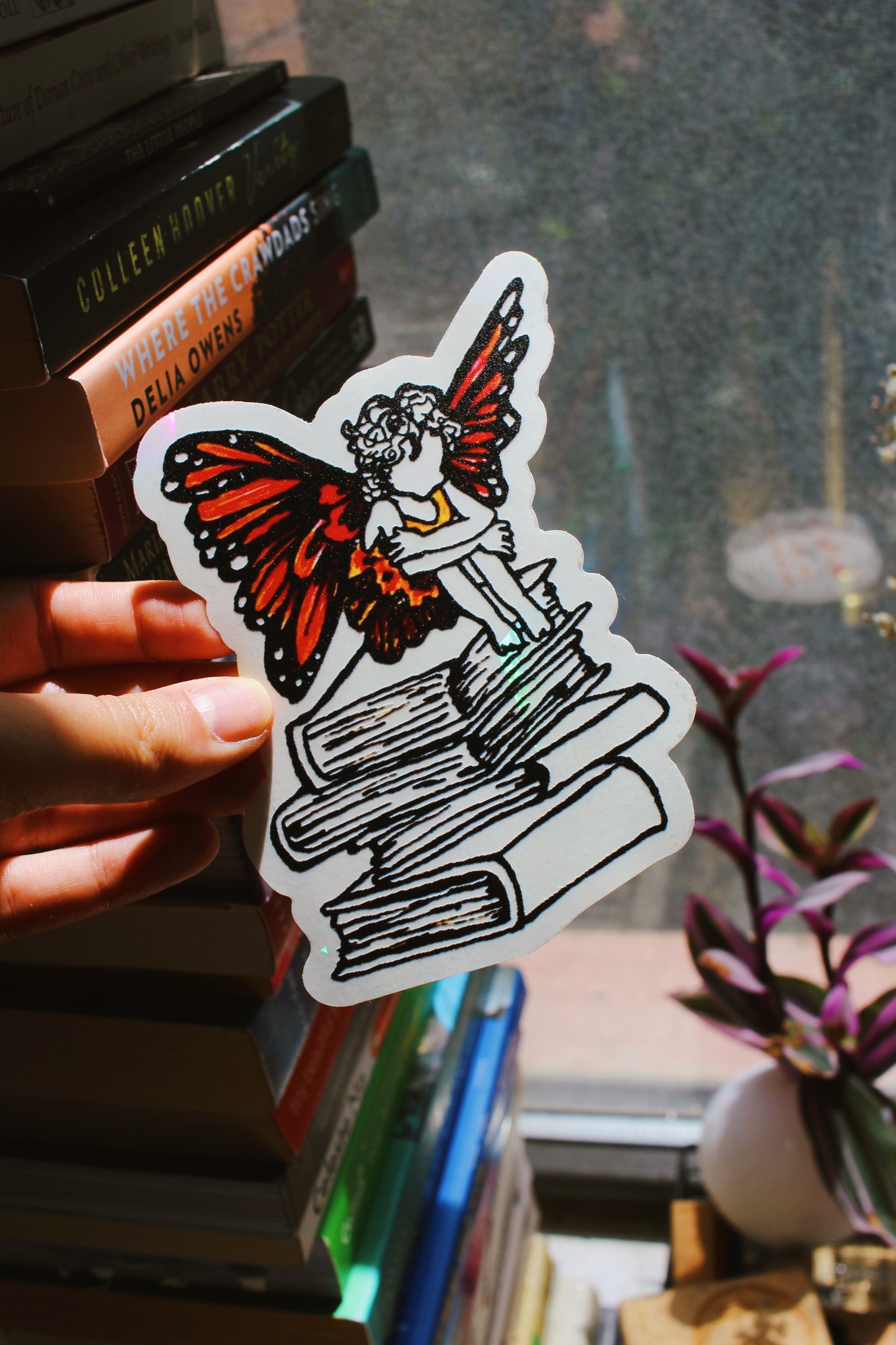 Book Fairy Suncatcher Window Decal / Rainbow Maker