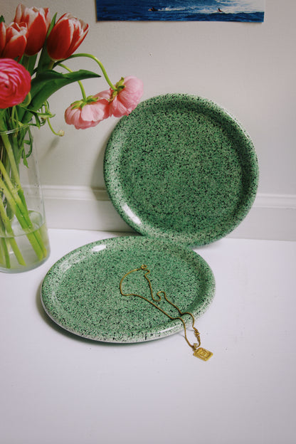 Green Speckled Plates Set of 2